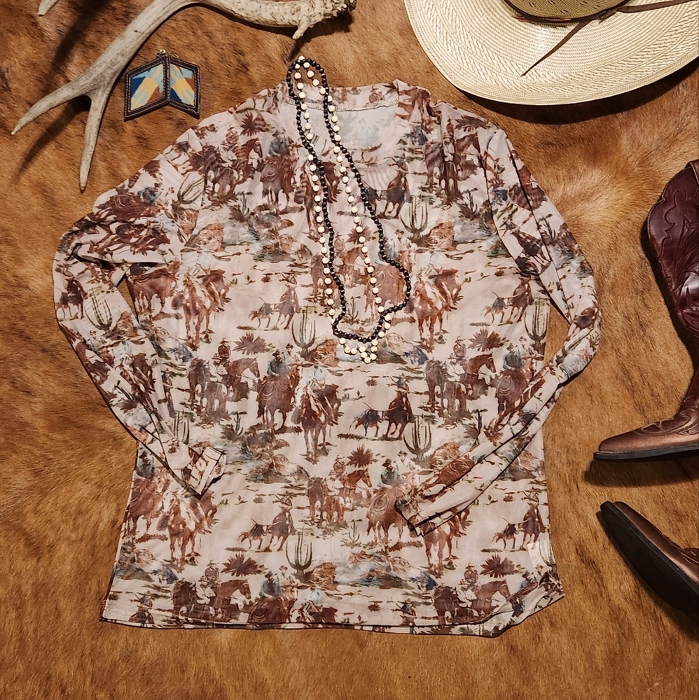 Sheer long sleeve crew neck top